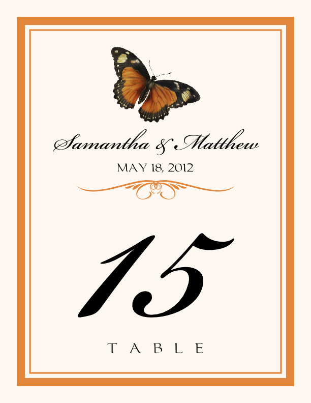 Butterfly Wishes Monarch Butterfly Wedding Table Numbers and Table Cards Documents and Designs